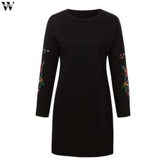 FREE SHIPPING Women Casual Long Sleeve Floral Embroidery Sweatshirt Dress JKP3400 Winter Cotton Dress With Embroidery, Winter Embroidered Cotton Dress, Fall Long Sleeve Dresses With Embroidered Sleeves, Fall Long Sleeve Dress With Embroidered Hem, Casual Winter Dresses With Embroidery, Casual Embroidered Winter Dresses, Bohemian Cotton Crew Neck Dress, Bohemian Cotton Dress With Crew Neck, Party Wear Short Dresses