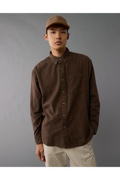 Super soft flannel/Full button-up front/Single chest pocket/Curved hem/This is Real Good: Made with the planet in mind & a promise to continue to do better. Do Better, Soft Flannel, Chest Pocket, American Eagle Outfitters, Women's Jeans, Button Up Shirts, American Eagle, Button Up, Women Jeans