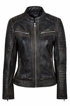 Women Real Leather Black Biker Soft Lamb Skin Jacket Important Note : Please refer our Size Chart in Product Pictures Gallery before purchase.  Superior Quality  Soft Real Leather jacket Exact Material : Lamb Skin Leather Full Grain Color: Black Distress Antique Look Front: Front Zip Closure Soft Polyester Lining with Micro Fiber Insulation foam keep warmth Three inside pockets including mobile pocket High Quality Stitching Washed and Waxing for Antique Look Brand New with Tags FREE DUST COVER E Trendy Leather Jacket, Cafe Racer Moto, Cafe Racer Leather Jacket, Martin Parr, Image Swag, Lambskin Leather Jacket, Real Leather Jacket, Vintage Leather Jacket, Genuine Leather Jackets