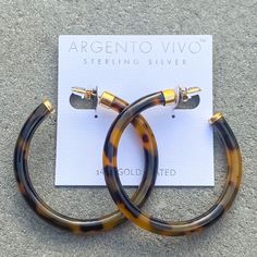 Argento Vivo Sterling Silver Tortoise Hoop Earrings. Brand New. Have Never Been Removed From Display Backing. 14kt Gold Plated Sterling Silver And Tortoise Resin. Measure 2”. Tortoiseshell Hoop Earrings For Gift, Elegant Adjustable Tortoiseshell Jewelry, Round Tortoiseshell Earrings For Gift, Tortoise Hoops Earrings, Tortoiseshell Earrings, Cells Project, Pearl Drop Earrings Gold, Digital Wardrobe, Mob Wife