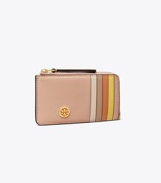 Robinson Pebbled Top-Zip Card Case: Women's Designer Card Cases | Tory Burch Luxury Card Holder With Zipper Closure For Everyday Use, Pink Card Case, Coach Card Case, Coach Zip Card Case, Multicolor Coin Purse With Zipper Closure, Tory Burch Keychain Wallet, Designer Wallets, Brass Hardware, Pebbled Leather