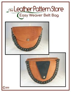 "Looking for a belt bag that is just a bit different? Something with a little pizzazz, a little bit of oomp? Well, have we got the belt bag for you! The gusset on the Easy Weaver Belt Bag is what makes it so unique. Small gusset straps are riveted to the front and the back, then you take a leather weaver strap and weave it thru the gusset straps. The weaver strap is wide enough to close off the inside completely, so virtually nothing will fall out of your belt bag! When completed, this bag measures 6\" Tall X 7 1/2\" Wide X 1 1/4\" deep. It has a nice rounded little flap with a snap closure, and a belt loop on the back, also with a snap closure. PDF pattern for leathercrafters and leather workers everywhere. Make them for yourself, make them for your friends, make them to sell. Full color Belt Bag Pattern, The Weaver, Hand Drawn Pattern, Pattern Store, Leather Pattern, Bag Pattern, Leather Craft, Belt Bag, Pdf Pattern