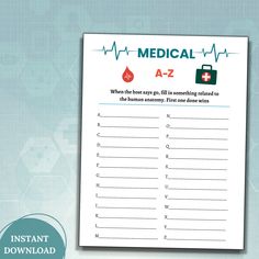 medical a - z printable worksheet with instructions for kids and adults to practice