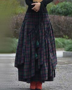 Cotton Casual Plaid Vintage Skirt Big Skirts, Robes Vintage, Cheap Skirts, Winter Chic, Skirt Maxi, Retro Mode, Ladies Clothes, Plaid Skirt, Plaid Skirts