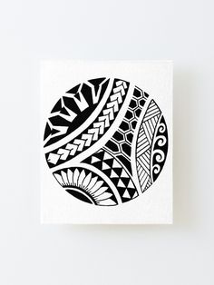 a black and white drawing of an abstract design on a canvas mounted to a wall