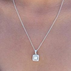 Women's 925 Sterling Silver Halo Cz Square Princess Cut Pendant Necklace 18" Square Diamond Necklace, Square Diamond Pendant, Square Diamond, Minimalist Jewelry, Princess Cut, Diamond Pendant, Womens Jewelry Necklace, Round Diamonds, Diamond Necklace