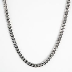 Mens silver necklace Elegant Silver Stainless Steel Chain Necklace, Modern Necklace With Solid Cuban Link Construction, Elegant Stainless Steel Chain Necklace For Formal Occasions, Formal Stainless Steel Chain Necklace, Elegant Formal Stainless Steel Chain Necklace, Elegant Stainless Steel Silver Chain Necklace, Modern White Gold Snake Chain Necklace, Elegant Stainless Steel Curb Chain Necklace, Luxury Silver Cable Chain Necklace For Everyday