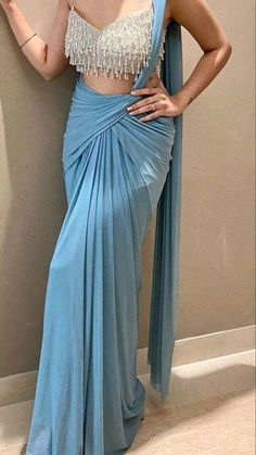 Fashion: #fashion, #style, #outfitinspiration, #beauty Sky Blue Colour Saree, Saree With Silver Blouse, Blue Colour Saree, Diwali Dress, Farewell Ideas, Saree Skirt, Saree Inspiration, Indian Fits, Sky Blue Colour