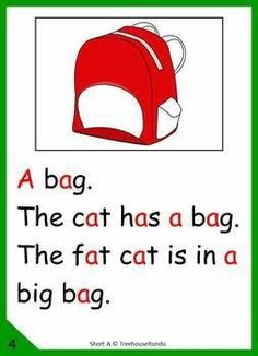 a green and white poster with a red cat in a bag on it's back