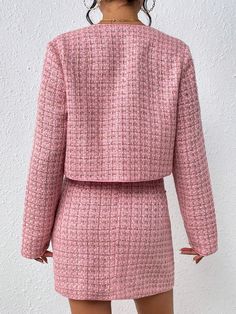 This Designer Chic Tweed Blazer Jacket & Skirt Set is sure to turn heads! This stunning ensemble is cut from a luxe tweed fabric and crafted with an expert eye for detail. The tailored blazer and flared skirt make for a figure-flattering, sophisticated look that is perfect for any occasion. 100% Polyester Button closure Polyester, fabric has no stretch Pink Tweed Jacket, Pink Tweed, Winter Knit Hats, Tailored Blazer, Tweed Fabric, Tweed Blazer, Pink Plaid, Flared Skirt, Winter Knits