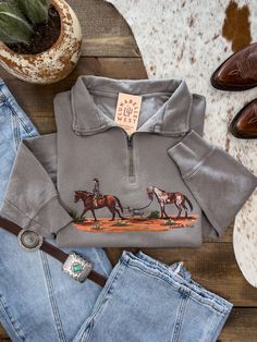 The Wild One Quarter Zip – Lunabelle West My Christmas Wishlist Western, Where To Shop For Western Clothes, Western Clothing Brands, Western Quarter Zip, Simple Cowgirl Outfits Casual, Hippy Cowgirl Style, Cute Period Outfit, Cute Country Fits, Trendy Western Outfits For Women