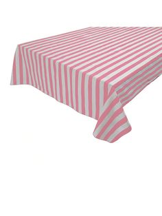 a pink and white striped table cloth