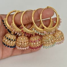 Gold plated polki Hoop Earrings/Bali Jhumkas/Traditional ethnic earrings/Trendy earrings/Statement earrings/Bridal jewelry/Pakistani/Punjabi Product Weight = 20 grams Height = 63 mm || Width = 22 mm Classic Jhumki Antique Earring This is 100% Handmade jewelry. So Color, shades, texture displayed may slightly vary from the actual product due to digital image limitations. We request you to consider these minor variations. Please expect the possibility of some slight imperfections when buying hand Luxury Round Bridal Earrings With Meenakari, Luxury Kundan Jhumkas, Cheap Chandbali Hoop Earrings For Festive Occasions, Luxury Elegant Festive Jhumkas, Luxury Bollywood Earrings For Navratri, Traditional Meenakari Hoop Earrings For Festive Occasions, Traditional Meenakari Hoop Earrings For Diwali, Festive Heavy Temple Jewelry Hoop Earrings, Round Hoop Earrings With Meenakari For Diwali