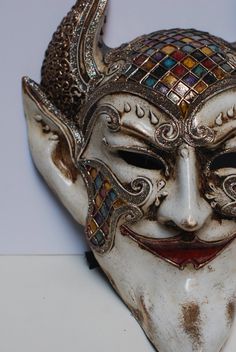 Full Face Devil Mask. Size: one size Original papier-mache Venetian mask, handmade and decorated with stucco and acrylics. This mask is very colorful. All our masks are handmade papier-machè masks made in Venice. Our decorators use techniques typical of the Venetian tradition such as stucco, acrylics, gold and silver-leaf, macramè, passementerie, pearls and crequelè to give you a wide range of masks. The mask could be slightly different because are all handmade and each mask is one of kind We sh Fantasy Full Face Mask For Carnival, Multicolor Masks And Prosthetics For Mardi Gras Carnival, Multicolor Full Face Carnival Mask, Multicolor Masquerade Mask For Carnival Festivals, Artistic Masks For Festivals And Costume Parties, Artistic Masks And Prosthetics For Mardi Gras Carnival, Artistic Masks For Costume Party And Festivals, Venetian Multicolor Masquerade Mask, Artistic Multicolor Masquerade Mask For Carnival