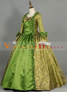 Renaissance Green Floral Patterns Victorian Dress   Condition: Brand New  Color: amp;nbsp; Green Floral Patterns / Blue Floral Patterns  Material: This Renaissance Victorian Dress is made of amp;nbsp; High Quality Brocade, soft and comfortable to wear  Sleeve Length: Full Sleeve  Dresses Length:Floor-Length  Neckline: amp;nbsp; Square Collar  Decoration: Ruffles + Lace + Bow  Style: This dress is perfect for civil war,victorian,medieval,regency,renaissance, wedding, cosplay, themed party, photog Victorian Prom Dress, Gown Fairytale, Gothic Ball Gown, Halloween Costumes For Sale, Gothic Victorian Dresses, Victorian Ball, Full Sleeves Dress, Antoinette Dress, Victorian Gown