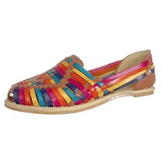 Stunning Woven Huaraches Sandal In Multicolor Leather From Crd Ranches. Features Classic Mexican Woven Style, Vibrant Multicolor Leather Upper, And Synthetic Outsole. No Wear. Condition: New Size: 5 Casual Rainbow Sandals, Casual Multicolor Sandals For Festival, Casual Multicolor Festival Sandals, Adjustable Closed Toe Multicolor Sandals, Multicolor Slip-on Summer Flats, Multicolor Slip-on Flats For Festival, Summer Multicolor Flats With Round Toe, Multicolor Slip-on Flats For Summer, Multicolor Round Toe Flats For Summer