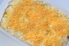 a casserole dish with cheese on top