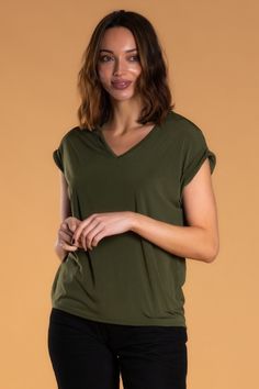 Thoughtful details went into making our Blouse tee. From the modest V-neck to the rolled cuff sleeve. Don't forget it's wrinkle free! Wears casual with denim, or is perfect dressed up under a blazer with slacks or a skirt. Another option is to pair with our Street Joggers to complete a faux jumper! So versatile and comfortable. *NOTE: The joggers and blouse tee will not match exactly. They are different dye lots that have been cut and dyed at different times. We can not guarantee dye lot and col Tiered Ruffle Dress, Medium Dress, Large Dress, Small Dress, Free Fabric, Tiered Dress, Wrinkle Free, Girls Night Out, Cuff Sleeves