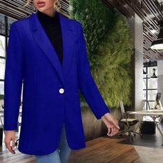 Elevate your wardrobe with this stunning royal blue blazer, tailored to perfection for a sleek and sophisticated look. Crafted from high-quality fabric, this blazer features a classic single-button closure and deep pockets, blending functionality with fashion. Whether you're dressing up for the office or adding a pop of color to a casual outfit, this versatile jacket is your go-to choice. The vibrant blue hue makes it a standout piece that's sure to turn heads. Pair it with jeans for a chic, casual look, or dress it up with trousers for a professional ensemble. Blue Single-button Blazer For Work, Blue Blazer With Suit Collar For Work, Blue Single Button Blazer For Workwear, Blue Long Sleeve Career Suits, Blue Career Blazer With Suit Collar, Elegant Blue Career Blazer, Tailored Royal Blue Blazer With Suit Collar, Blue Career Blazer With Notch Lapel, Classic Royal Blue Blazer With Suit Collar