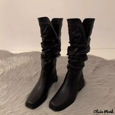 Olivia Mark - Western Cowboy Boots - High-Quality Martin-style Leather Boots Black Knee Length Boots, Martin Shoes, Womens Rubber Boots, Hoof Heels, Equestrian Riding Boots, Stacked Heel Boots, Thigh High Heels, Rough Heels, Knee Length Boots