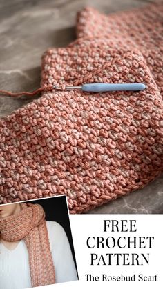 a crochet scarf is shown with the text, free crochet pattern