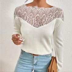 Cozy White Floral Lace Sheer Sweater Top S M L, 100% Acrylic, Ships In 7-8 Days White Lace Top Outfit, Boho Lace Top, Sheer Sweater, Coachella Dress, Business Formal Dress, Lace Sweater, Detailed Sweater, Boho Lace, Professional Dresses