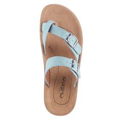 Flexus Style: BAYSIDE This cute and chic toe loop slide sandal is accentuated by two buckle straps for adjustability and comfort. Its soft insole and flexible soles provide comfort for your feet for day to day wear. Upper: Synthetic Lining: Synthetic Insole: Synthetic Outsole: Polyurethane Closure: Buckle, Slip-on Heel Height: 1 1/4" Platform Height: 1/2" Features: - Adjustable, Comfort, Flexible Sole, Footbed Large Umbrella, Comfy Sandals, Spring Step Shoes, Size Chart For Kids, Summer Adventures, Womens Size Chart, To Day, Casual Everyday, Slide Sandals