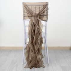 1 Set Taupe Chiffon Hoods With Ruffles Willow Chiffon Chair Sashes Burlap Chair Sashes, Burlap Chair, Curly Willow, Chair Sash, Chair Decor, Loveseat Slipcovers, Reception Chair, Chair Sashes, Stylish Chairs