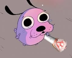 a cartoon dog holding a beer in its mouth