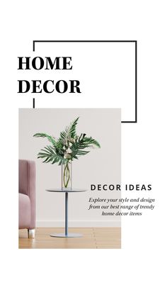 a magazine cover with a plant on the table and a pink chair in the background