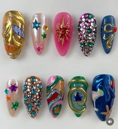 Ariana Nails, Kitsch Nails, Disco Ball Nails, Clown Nails, Circus Nails, Disco Nails, Aesthetic Fruit, Nailinspo Nailart, Press Nails