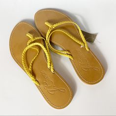 J.Crew Capri Braided Yellow Sandal. Nwt: New With Tags Size: 9 Beachy Summer Flip Flops, Adjustable Beachy Flip Flops For Spring, Spring Adjustable Beachy Flip Flops, Vacation Day Out Sandals, Yellow Sandals, Braided Strap, Strap Sandals, Women's Shoes Sandals, Shoes Sandals