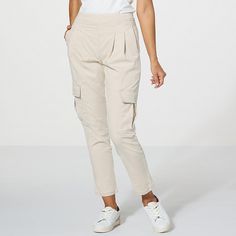 HUE Chino Soft Cargo Pant These relaxed, fitted soft cargo pants provide a versatile look with a 4-way stretch fabric that complements any body type. Khaki Stretch Tapered Leg Cargo Pants, Stretch Khaki Tapered Leg Cargo Pants, Stretch Tapered Leg Khaki Cargo Pants, Stretch Ankle-length Cargo Pants, Khaki Stretch Cargo Pants, Mid-rise Solid Cargo Pants With Pockets, Casual Stretch Cargo Jeans, Stretch Casual Cargo Jeans, Stretch Cargo Pants With Pockets For Workwear