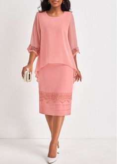 Color:Dusty Pink;Size:S;Size:M;Size:L;Size:XL;Size:XXL;Package Contents:1 X Dress;Occasion:Work;Style:Elegant; Elegant Pink Two-piece Dress For Spring, Elegant Pink Two-piece Dress For Party, Elegant Pink Two-piece Party Dress, Elegant Fitted Fake Two-piece Dress, Grandma Dress, Spring Fashion Work, Plus Size Elegant Dresses, Dusty Pink Dresses, Bodycon Casual