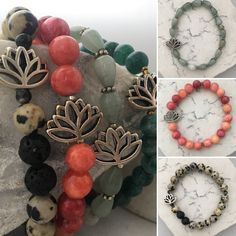 "The lotus flower, with its roots in the water and a beautiful flower above, is a symbol for purity, enlightenment, self-regeneration, and rebirth. I love this reminder to keep my head up! The lotus bracelets feature a lotus bead, plus coordinating accents to the main stone. Approximate stone size is 8mm. These bracelets are ready to ship. The length refers to the approximate inner circumference. For example, 6.5\" means that this will be a comfortable fit on a 6.5\" wrist. Message me for size a Spiritual Meditation Bracelets, Spiritual Flower-shaped Bracelets For Gift, Spiritual Flower-shaped Bracelets As Gifts, Spiritual Flower Bracelets For Gifts, Handmade Nature-inspired Beaded Bracelets For Meditation, Spiritual Lotus Flower Jewelry For Meditation, Nature-inspired Bracelets With Natural Stones For Meditation, Spiritual Crystal Bracelet As Gift, Spiritual Crystal Bracelet For Gift