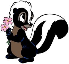 a skunka with a flower in it's hand