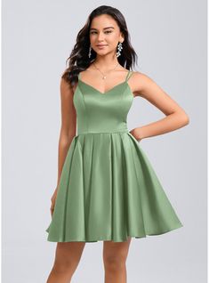 JJ's House Bow Satin V-Neck Fall Spring Summer Ball-Gown/Princess General Plus Back Zip Vintage Beautiful Back Skater Dresses Basil Height:5.8ft（176cm） Bust:32in（82cm）Waist:24in（61cm）Hips:35in（89cm） Short Spaghetti Straps Homecoming Dress. #JJ's House #Bow #Satin #VNeck #Fall #Spring #Summer #BallGownPrincess #General #Plus #BackZip #Vintage #BeautifulBack #SkaterDresses #Basil #Short #SpaghettiStraps #HomecomingDress Sage Green Dress Short, Sage Green Short Dress, Sage Green Homecoming Dress, 8th Grade Dance Dresses, Green Skater Dress, Summer Ball, Sunday Clothes, Short Green Dress, 18th Bday