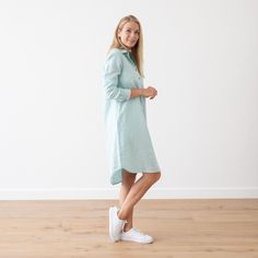 With a fluid, drapey silhouette and long sleeves, our Camilla linendress is versatile, comfortable and effortlessly stylish. Thanks to the understated gathered detailing to the cuffs and back, delicate buttons and two handy pockets, this linen dress works as beautifully on a summer picnic as in the office. Available in various colors. It is made-to-order item hand-made individually for you. Made from 100% European linen, highest quality. We would appreciate if you choose your size carefully and Spring Linen Long Sleeve Shirt Dress, Casual Long Sleeve Midi Dress With Relaxed Fit, Casual Long Sleeve Relaxed Fit Midi Dress, Casual Long Sleeve Midi Dress For Daywear, Linen Long Sleeve Relaxed Fit Shirt Dress, Casual Long Sleeve Linen Dress For Daywear, Casual Long Sleeve Linen Day Dress, Relaxed Fit Linen Shirt Dress With Long Sleeves, Relaxed Fit Long Sleeve Linen Shirt Dress