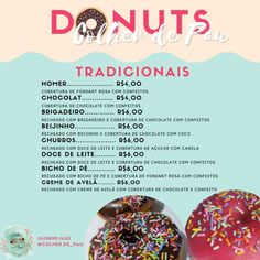 a menu with two donuts on it, one is chocolate and the other is sprinkles