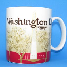 a washington d c starbucks coffee mug on a blue background