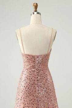 Sparkly Blush Spaghetti Straps Sequins A Line Short Homecoming Dress Vintage Dresses 1920's, Orange Homecoming Dresses, Homecoming Dresses Sparkly, Purple Homecoming Dress, Burgundy Homecoming Dresses, Boho Wedding Gowns, Lovely Partner, Green Homecoming Dresses, A Line Cocktail Dress