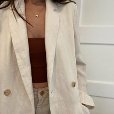 Long Ivory Herringbone Linen Blazer. Never Worn, Perfect Condition Made In Korea Doesn’t Say Size But I Would Guess A Small. 100% Linen Lenin Coat Summer, Tan Linen Blazer Outfits Women, White Everyday Fall Blazer, White Everyday Blazer For Fall, Elegant Everyday White Outerwear, Chic Cream Linen Blazer, Elegant Beige Blazer For Everyday, Casual White Blazer For Brunch, White Linen Blazer Outfit