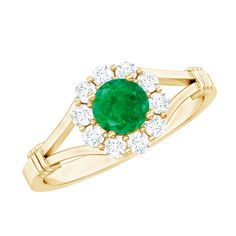 Product Details Celebrate your special day with the most stunning and unique Floral Ring adorned with Round shape Emerald in Prong Setting with diamond as Halo. Product Information SKU SHP-RINGS082018920 Width 8.7 mm Height 4 mm Weight 2.80 gm (Approximate) EMERALD INFORMATION No.of Stones 1 Pieces Total Weight 0.50 Carat (Approximate) Dimension(approx) Round-5X5 mm-1 Pcs Color Green Cut Brilliant Shape Round Setting Type Prong-Setting Quality Grade AAA DIAMOND INFORMATION No.of Stones 10 Pieces May Birthstone Diamond Ring With Halo Design, Formal Diamond Ring With Halo For May Birthstone, May Birthstone Halo Diamond Ring For Promise, Elegant Cluster Diamond Ring For May Birthstone, Halo Design Diamond Ring For May Birthstone, Halo Diamond Ring For May Birthstone, Formal May Birthstone Diamond Ring With Halo Design, Diamond Ring With Halo Setting And May Birthstone, May Birthstone Diamond Ring With Halo Setting