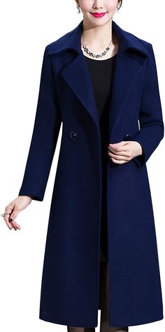 BRAND NEW W/TAG $100 NAVY BLUE WOOL BLEND COAT FOR WOMEN SIZE M MEDIUM Aprsfn Women's Elegant Solid Color Mid-Length Thicken Warm Wool Blend Coat  SIZE M   BLUE NAVY BLUE Wool Blend Imported Polyester lining Button closure Material: a blend of wool and polyester.  Fully lined. This  fabric selects a thick, high-quality, and windproof material. Chosen with a softer touch, great color pigmentation, and not prone to fading. With wrinkle resistant and static free material. Top-notch lapel design, hi Chic Black Outfits, Street Work, Winter Coat Dress, Overcoat Jacket, Pea Coats Women, Long Overcoat, Winter Trench Coat, Peacoat Jacket, Long Trench Coat