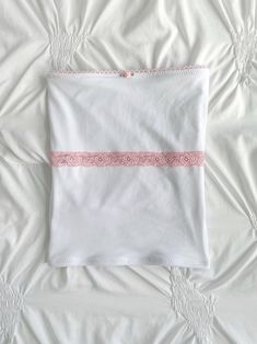 Handmade tube top using brand new super soft white fabric and pink elastic Stretchy lace insert is see-through Full-length fit and hemmed Stretchy and has a double-layered front Model is wearing a size S Lace Insert, White Fabric, Soft White, White Fabrics, Tube Top, Full Length, Pajamas, Gym, Elastic