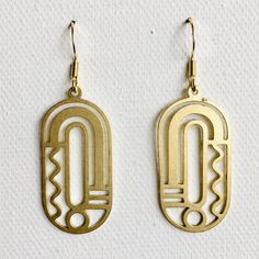 Temporarily out of stock. Welcome! Art Deco style geometric earrings. Made from brass.  - Earrings hangs from a hypoallergenic stainless steel French earring wire.  - Zinc, nickel and lead free.  - Measures 3cm x1.5cm  I hope you enjoy my mini pieces of artwork and appreciate the work that goes into each creation.  Comes with a linen pouch to preserve the brass. Made in Melbourne, Australia. Jen ☘️ Gold Geometric Metal Jewelry, Gold Geometric Earrings For Everyday, Geometric Gold Nickel-free Jewelry, Nickel-free Geometric Gold Jewelry, Gold Geometric Nickel-free Jewelry, Geometric Brass Earrings For Gift, Nickel-free Geometric Brass Earrings, Gold-tone Nickel-free Minimalist Earrings, Gold-tone Minimalist Nickel-free Earrings