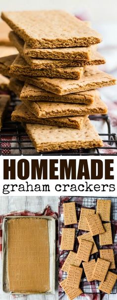 homemade graham crackers are stacked on top of each other and ready to be eaten