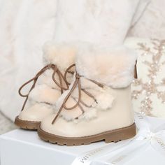 Brand New, Never Worn, Super Cute! Let Me Know If You Would Like Additional Photos Or Information Winter Beige Closed Toe Booties, Beige Closed Toe Winter Booties, Cream Round Toe Winter Booties, Brown Winter Boots With Soft Sole, Soft Sole Round Toe Winter Boots, Winter Boots With Soft Sole And Round Toe, Cream Leather Winter Boots, Cream Leather Boots For Winter, Cream Leather Winter Booties