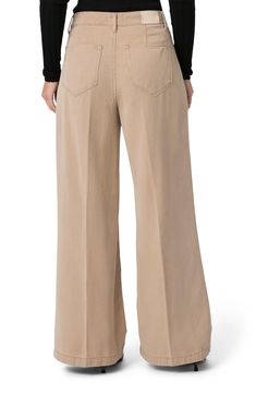 Enjoy the desk-to-dinner polish of these sophisticated front-pleat pants designed with a high waist and on-trend wide legs. 34 1/2" inseam; 27 1/2" leg opening; 12 1/4" front rise Zip fly with button closure Front slant pockets; back patch pockets 53% Tencel® lyocell, 47% cotton Tencel lyocell is a more-sustainably produced fiber made with closed-loop processing Machine wash, line dry Imported Modern Beige Wide Leg Pants, Flag Stone, Pleat Pants, Pleated Wide Leg Pants, Vintage Flag, Pleated Pants, Pants Design, Wide Legs, Leg Pants