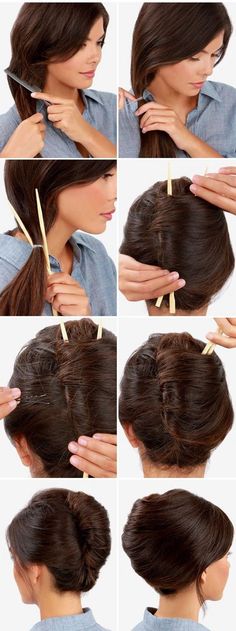 #Hairstyle #Tutorial Easy French Twist, French Twist Updo, Hairstyle For Long Hair, French Twist Hair, Easy Hairstyle, French Twist, Hair Updo, Twist Hairstyles, Chopsticks